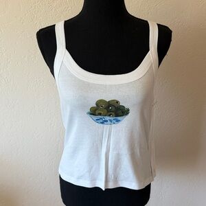 NWT LISA SAYS GAH White Tank Top with Olive Bowl Design SIZE XL